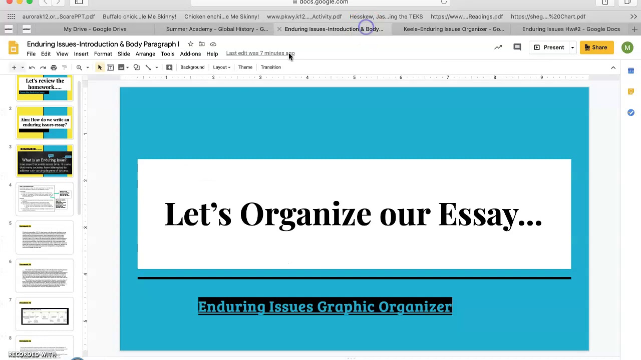 Enduring Issues Essay Outline