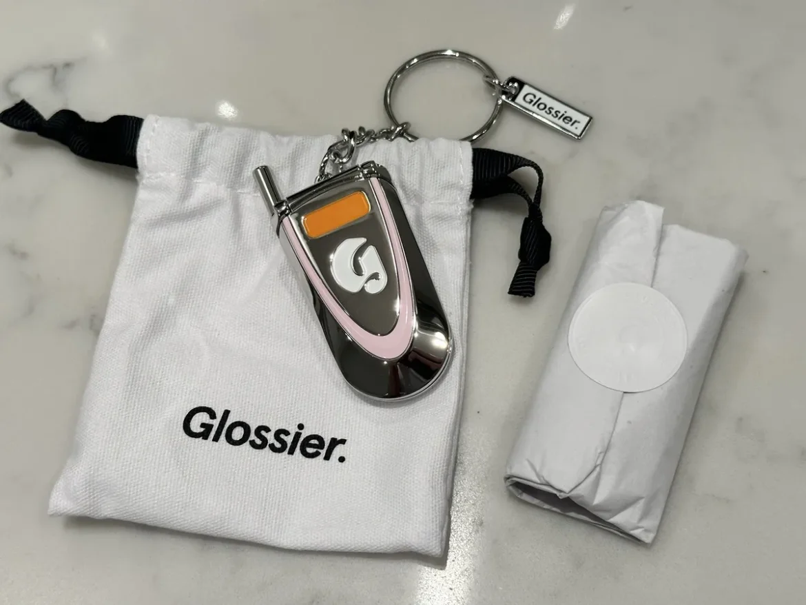 Glossier Flip Phone Keychain